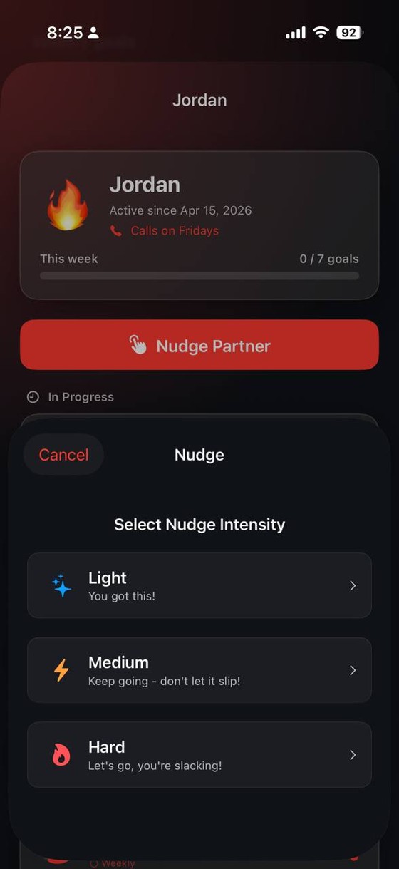 Apollo Send Nudge screen with intensity options